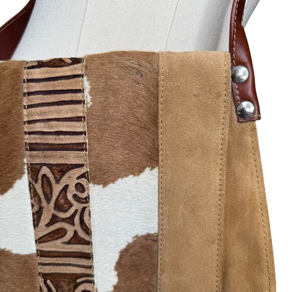Claudia Firenze Suede and Leather Crossbody Bag Purse Tan Brown Cowhide Italy - Picture 8 of 9